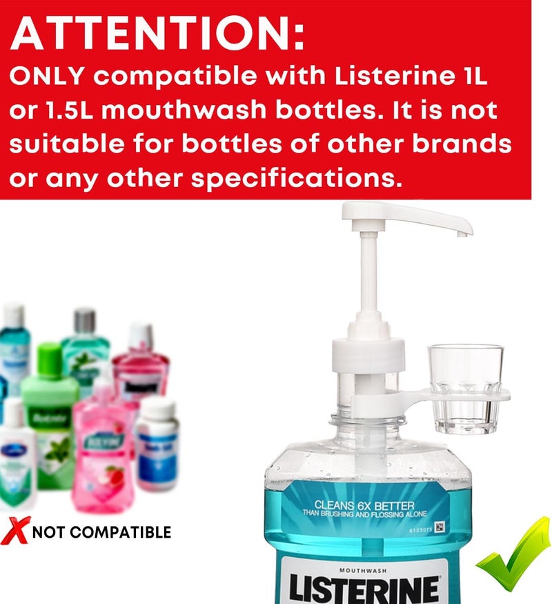 onsogi Dispenser Pumps for Listerine 1 or 1.5 Liter Mouthwash Bottles with Cup Holders, Resuable Cups and Clear Plastic Paper Cup Dispenser - Fits Total Care, Original, Zero Alcohol, Cool Mint, etc - Image 4